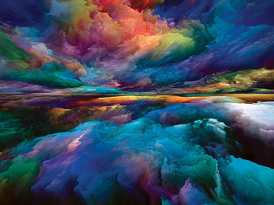 梦幻岛心灵系列的风景生活艺术诗歌创造力想象力的上安排明亮的油漆运动梯度超现实的山脉云图片