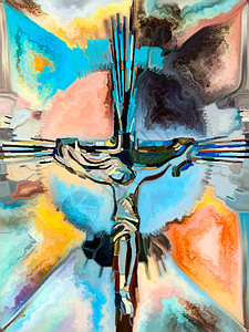 色彩的信仰彩色玻璃系列的交叉有机教堂窗色图案的背景,以补充的,支离破碎的统基督自然的十字架背景图片