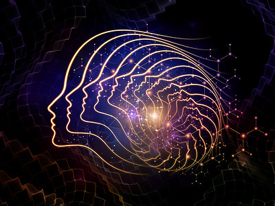 你的头脑中科学系列人类剪影脸线抽象元素意识头脑人工智能技术上的螺旋排列图片