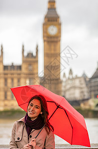 女孩或年轻女子旅游度假与的心伦敦伞与大本背景,伦敦,英国,大列颠图片