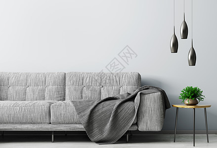 现代室内客厅与灰色沙发木制茶几背景图片