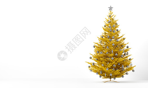 客厅内部装饰金色圣诞节或新年树白墙与3D渲染图片
