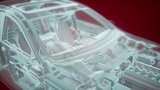 三维线框汽车模型与发动机水獭技术部件的全息动画三维线框汽车模型的全息动画图片