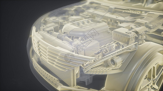 三维线框汽车模型与发动机水獭技术部件的全息动画三维线框汽车模型与发动机的全息动画图片