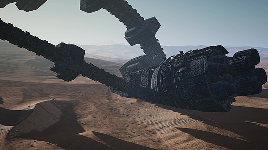 沙漠景观中古老的生锈的外星飞船UFO沙漠里生锈的外星飞船图片