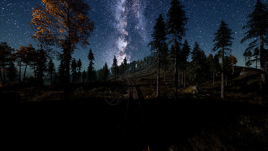 铁路森林上方的银河图片