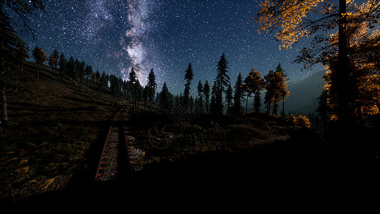 铁路森林上方的银河图片