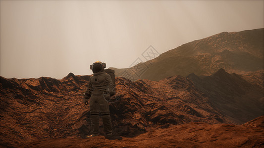 宇航员走红色星球火星上太空任务宇航员太空旅行宇航员走红色星球火星上太空任务图片
