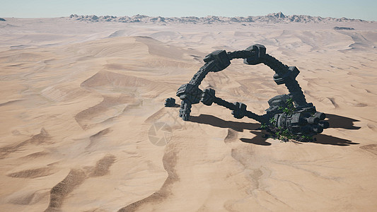 沙漠景观中古老的生锈的外星飞船UFO沙漠里生锈的外星飞船UFO图片