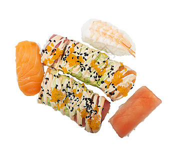 寿司卷品种隔离白色背景图片