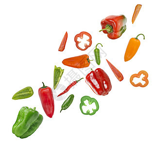 各种五颜六色的辣椒甜椒品种分离白色背景图片