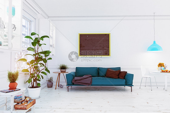 现代斯堪的纳维亚客厅三维插图图片