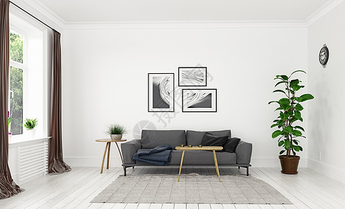 现代客厅斯堪的纳维亚室内三维渲染图片
