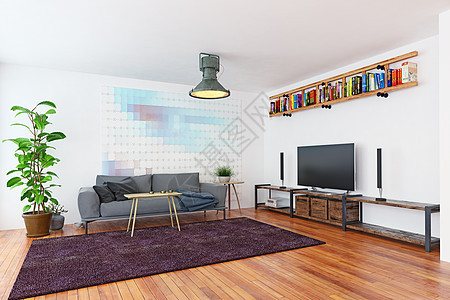 现代斯堪的纳维亚风格的室内三维插图图片