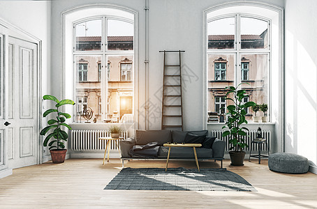 现代斯堪的纳维亚风格的室内三维插图图片