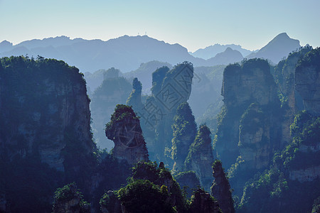 中国著名的旅游景点张家界石柱崖山日落湖南武陵源张家界山脉,中国图片