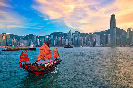 香港天际线城市景观市中心维多利亚港摩天大楼图片