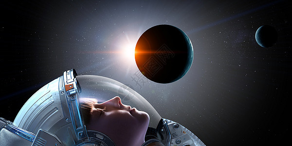 女孩宇航员太空触摸行星这幅图像的元素由美国宇航局提供探索外层图片