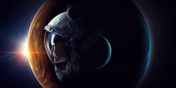女孩宇航员太空触摸行星这幅图像的元素由美国宇航局提供探索外层图片