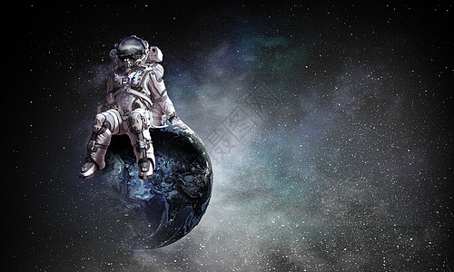 科幻天空坐厄尔星球上的宇航员这幅图像的元素由美国宇航局提供的宇宙