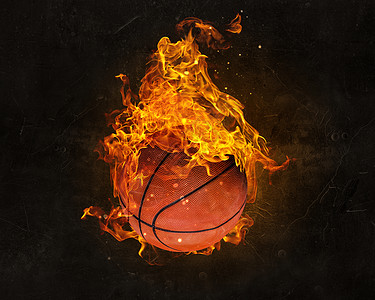nba篮球明星长图黑暗背景下的火焰中的球篮球比赛的背景