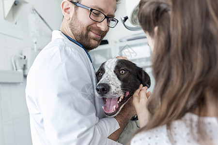 狗与女孩兽医医生诊所图片