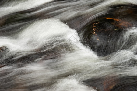 河流流经岩石的详细景观图像,长曝光运动模糊图片