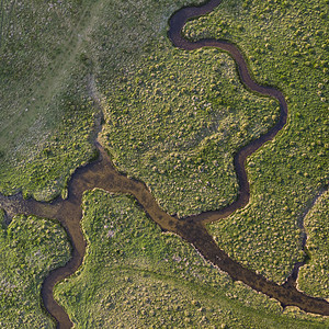 美丽的空中无人机景观图像蜿蜒河流沼泽地日出图片