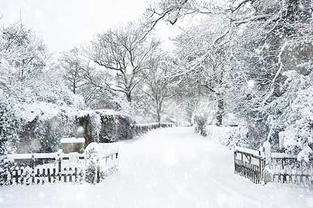 雪冬景观乡村场景与英国乡村大雪风暴中背景图片