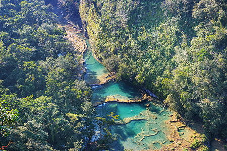 美丽的天然游泳池SEMUCChampey,兰金,危地马拉,洲图片