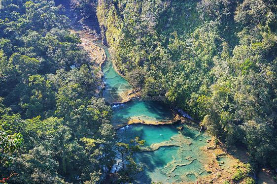 美丽的天然游泳池SEMUCChampey,兰金,危地马拉,洲图片