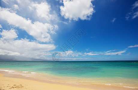 神奇的夏威夷海滩日落或日出时与冲浪者起海洋中波动波浪与温暖的日落颜色美国瓦胡海滩图片