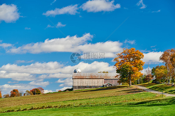 农场与谷仓阳光明媚的秋天佛蒙特州,美国图片