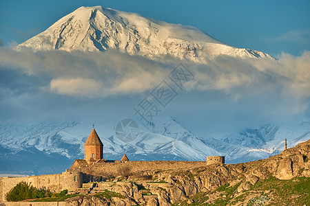 古城堡修道院KhorVirap亚美尼亚与阿拉拉特山景观的背景它成立于21662图片