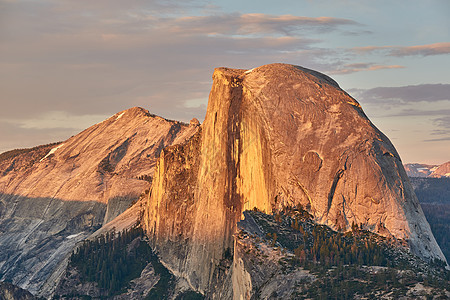 半穹顶岩层特写约塞米蒂公园夏季日落景观冰川点加州,美国图片
