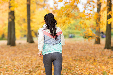 健身,运动健康的生活方式轻妇女秋季公园跑步轻的女人秋天的公园跑步图片