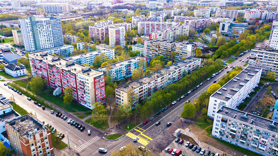 大城市春季鸟瞰明斯克市,白俄罗斯共国首都图片