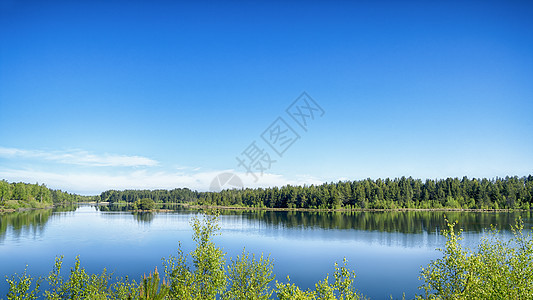 湖景与充满活力的颜色夏天的绿色蓝色图片