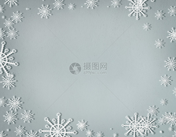雪花框架冷灰色背景与,顶部视图诞节寒假的图片