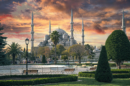 蓝色清真寺城市斯坦布尔火鸡秋天图片
