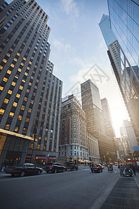 纽约市曼哈顿天际线,usa五颜六色的日落图片