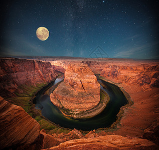 大峡谷夜灯光下,天空中的星星超级月亮图片