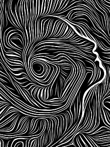 轮廓集成黑白木刻图案关于思想意识理人类戏剧的黑白诗歌系列图片