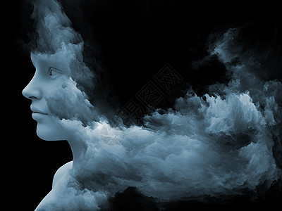 心灵雾系列人类头部的三维渲染用分形颜料绘制了内心世界梦想情感创造力想象力人类心灵的图片