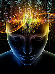心灵波系列抽象由人类头部技术符号意识大脑智力人工智能上的三维插图制成图片