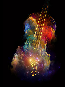 抽象小提琴轮廓音符与分形绘画融合音乐歌曲表演艺术的上图片