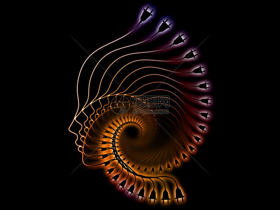 多人的头部轮廓与插头螺旋上升个隐喻线成瘾,社交媒体,人工智能,未来互联网技术图片