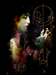 自的数学她的符号系列轻女关于内自占星术神秘巫术魔法及其符号的抽象肖像画图片