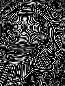 人脸轮廓整合黑白木刻图案中关于思想意识理人类戏剧的黑白诗歌系列图片