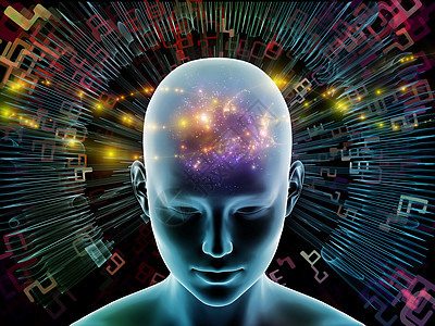 三维插图心灵光环系列大胆的人头思维大脑活动人工智能精神资源内心